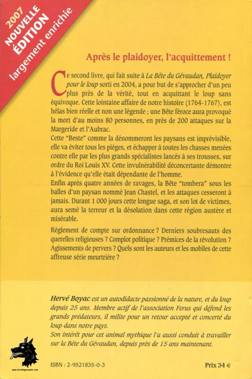 Livre Hervé Boyac - La Bête du gévaudan, le loup enfin acquitté !